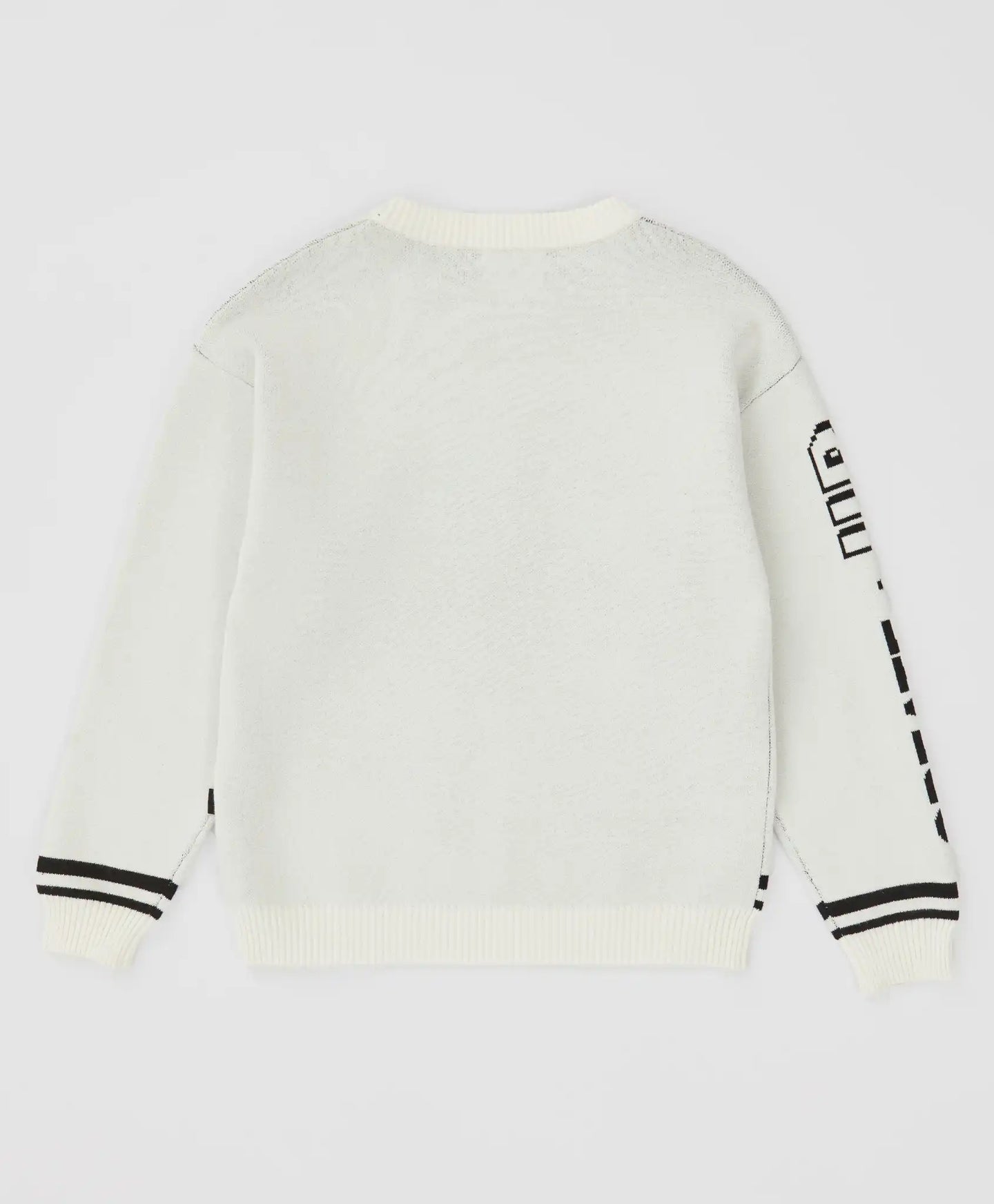 Пуловер с жакардов принт на компютърна тематика кремав за момче Button Blue