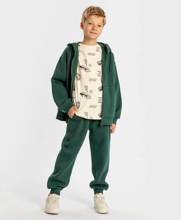 Джогъри подплатени с джобове с цип и принт зелени за момче Button Blue