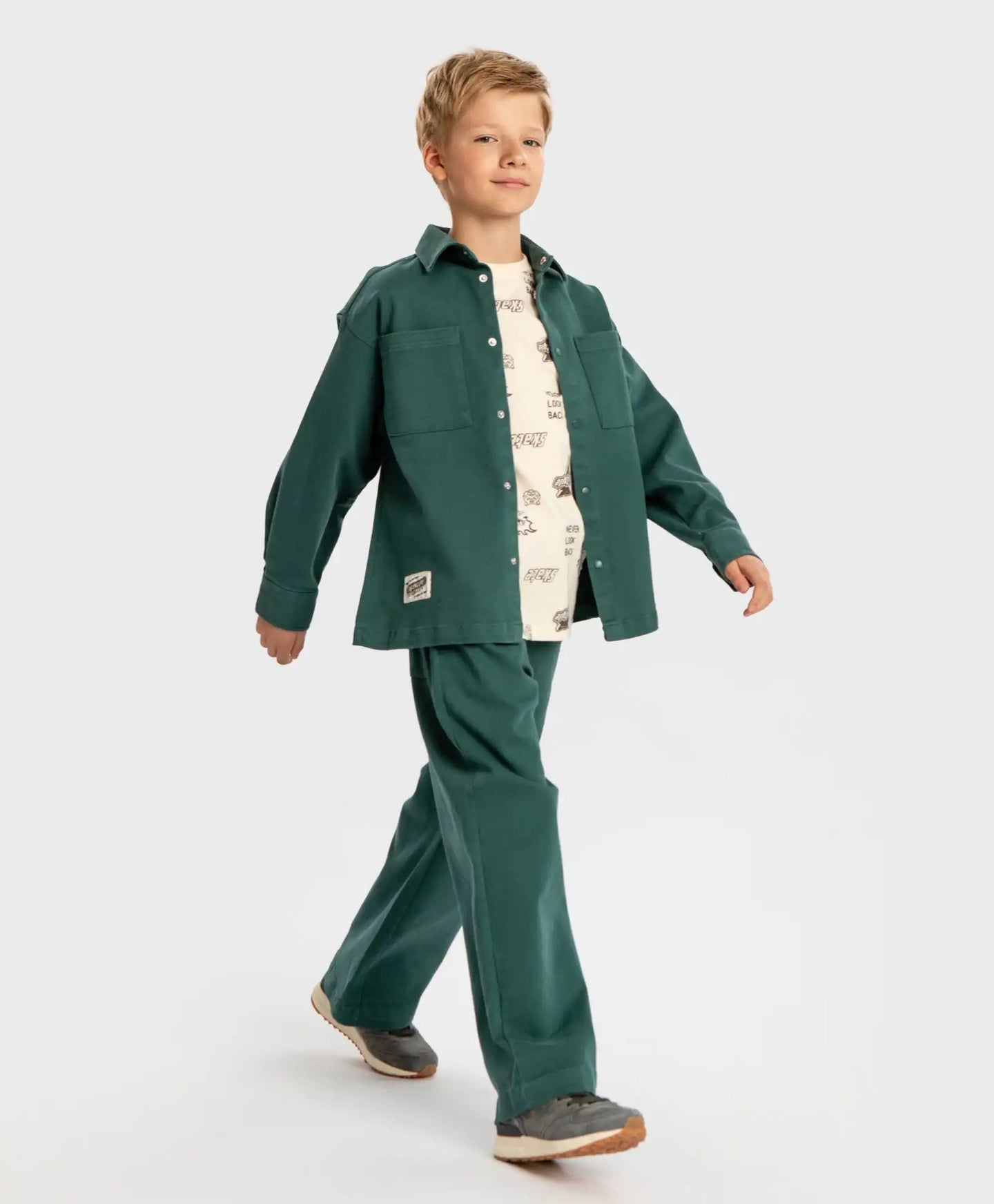 Панталони прави Straight fit с ластичен колан зелени детски Button Blue