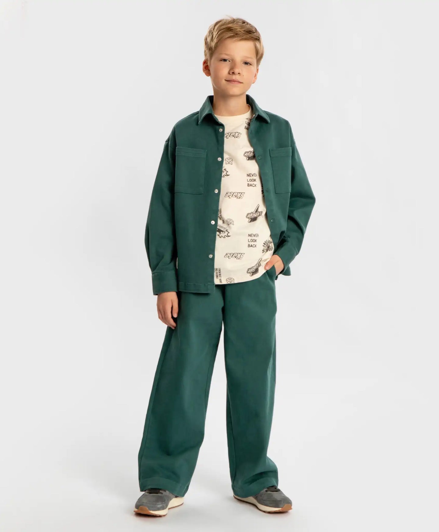 Панталони прави Straight fit с ластичен колан зелени детски Button Blue