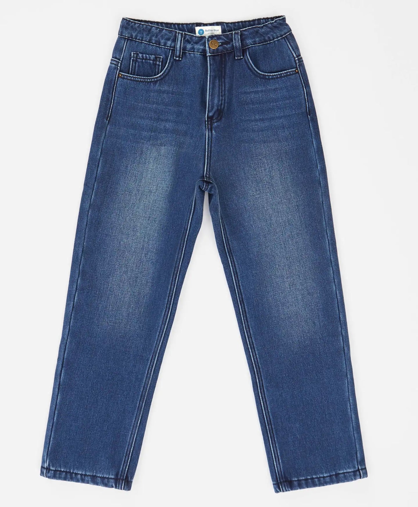 Дънки подплатени прави Regular fit с ефект на изтъркване сини детски Button Blue