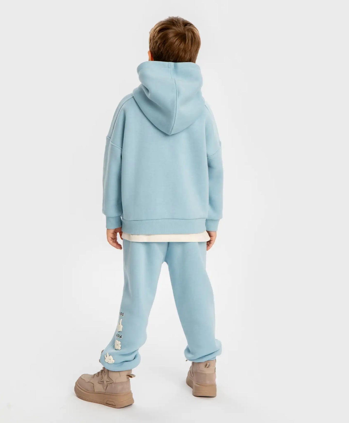 Джогъри подплатени с ластичен колан и релефен принт светлосини за момче Button Blue