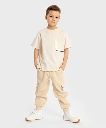 Джогъри карго подплатени с принт и четири джоба бежови за момче Button Blue