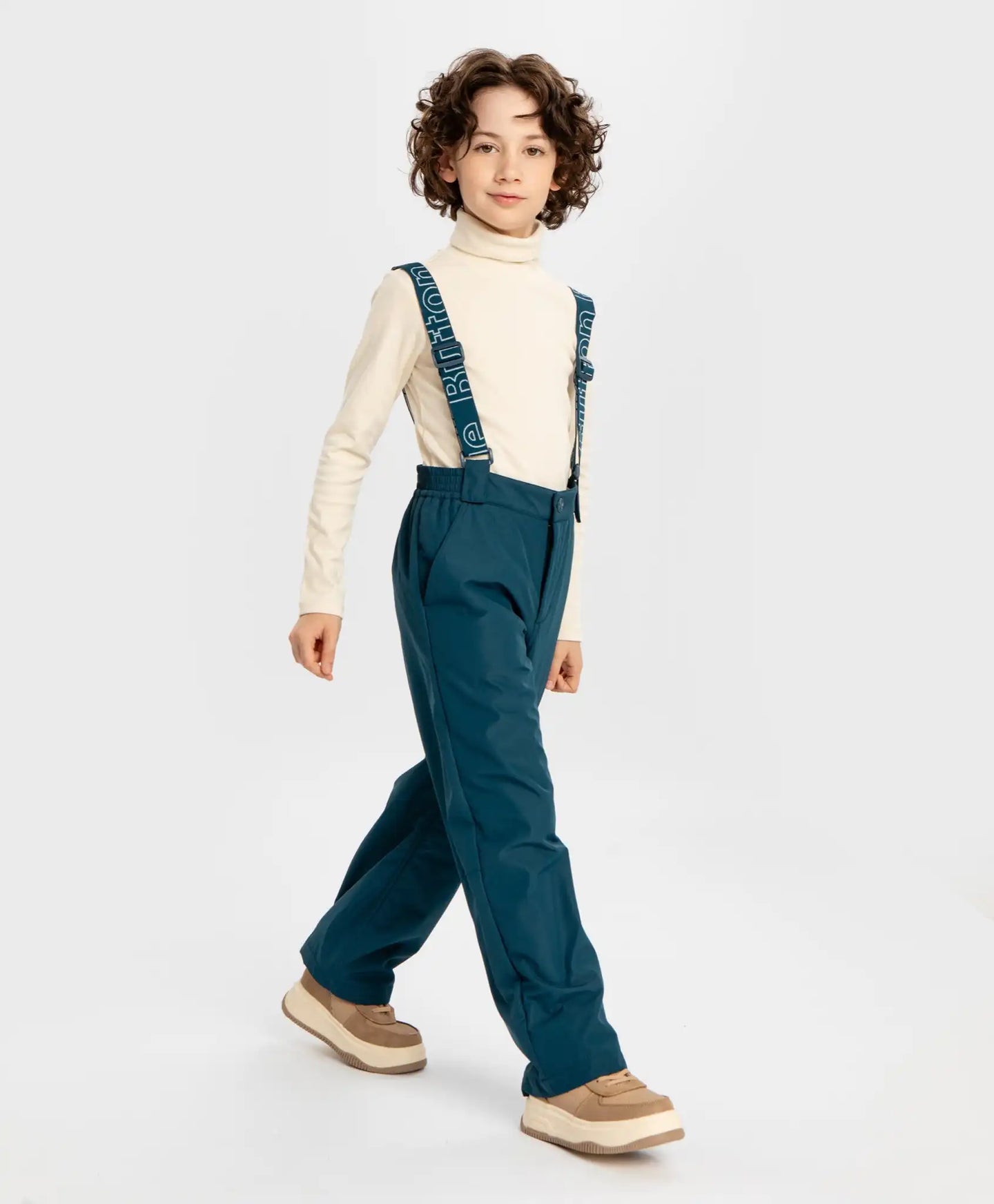 Панталони подплатени междинен сезон със свалящи се тиранти водоустойчиви сини за момче Button Blue