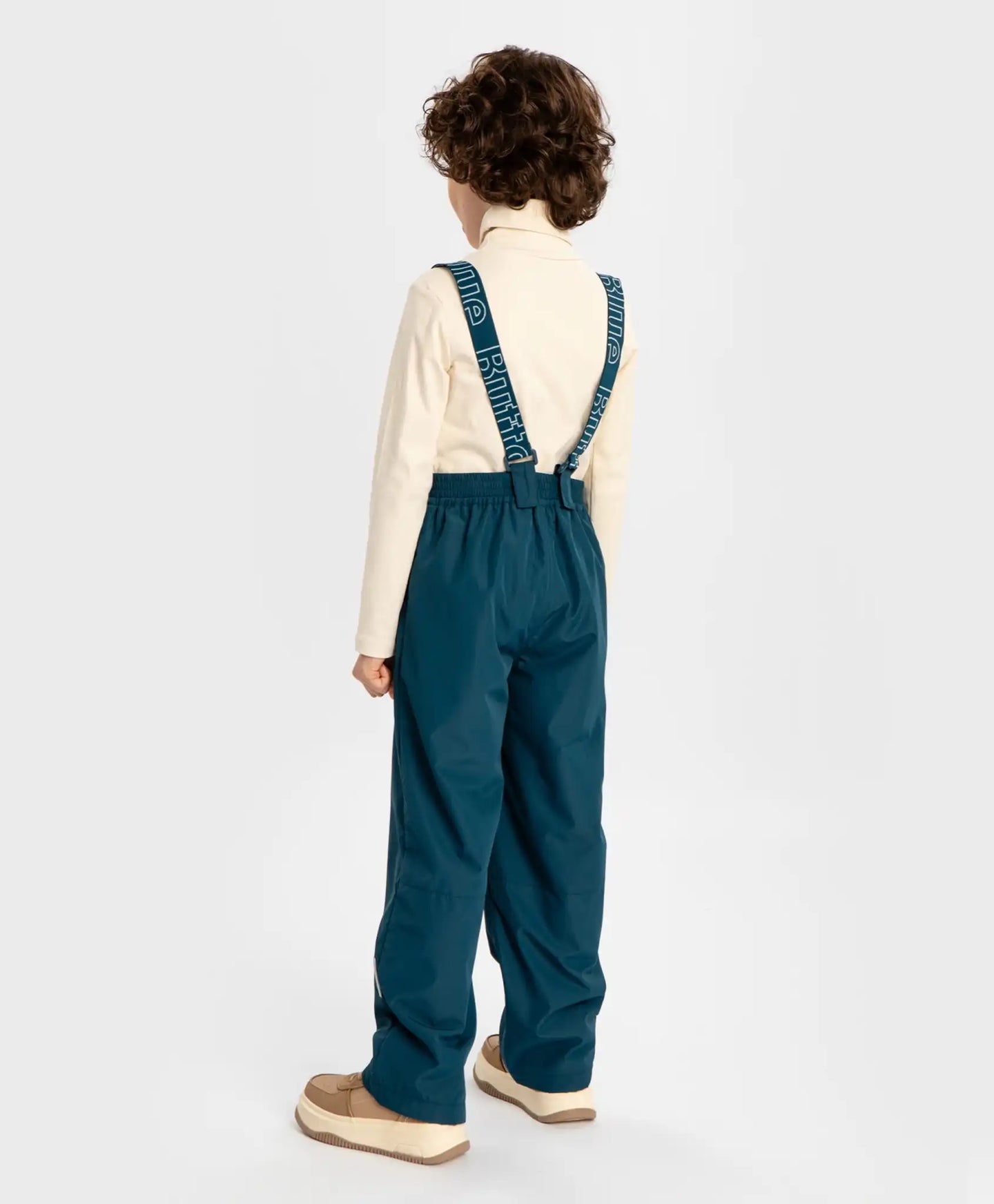 Панталони подплатени междинен сезон със свалящи се тиранти водоустойчиви сини за момче Button Blue