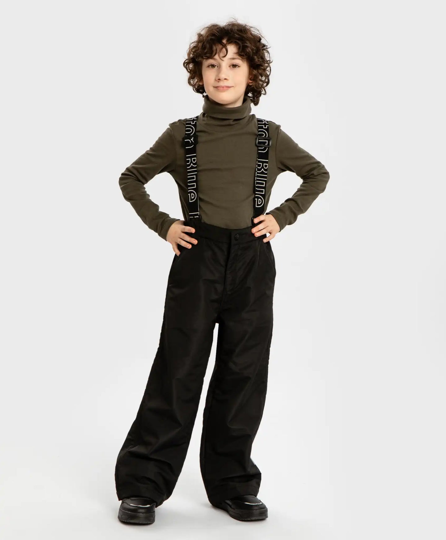 Панталони подплатени междинен сезон със свалящи се тиранти черни детски Button Blue