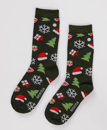 Чорапи високи коледни зелени за момче Button Blue