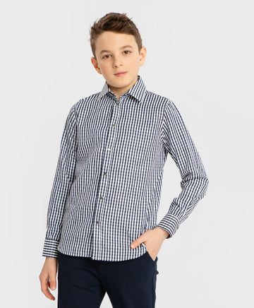 Риза с дълъг ръкав на каре синя Button Blue