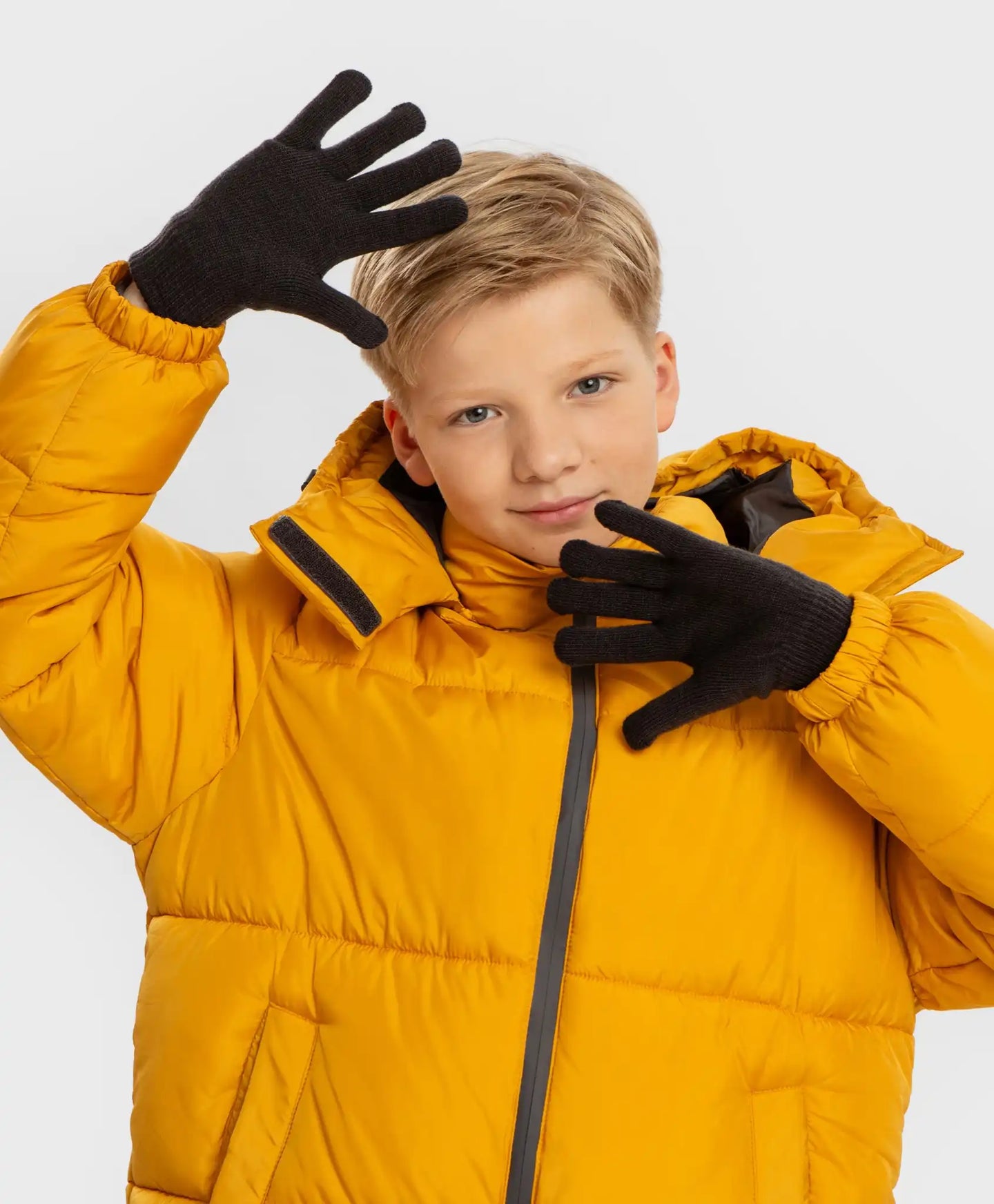 Ръкавици плетени сиви детски Button Blue