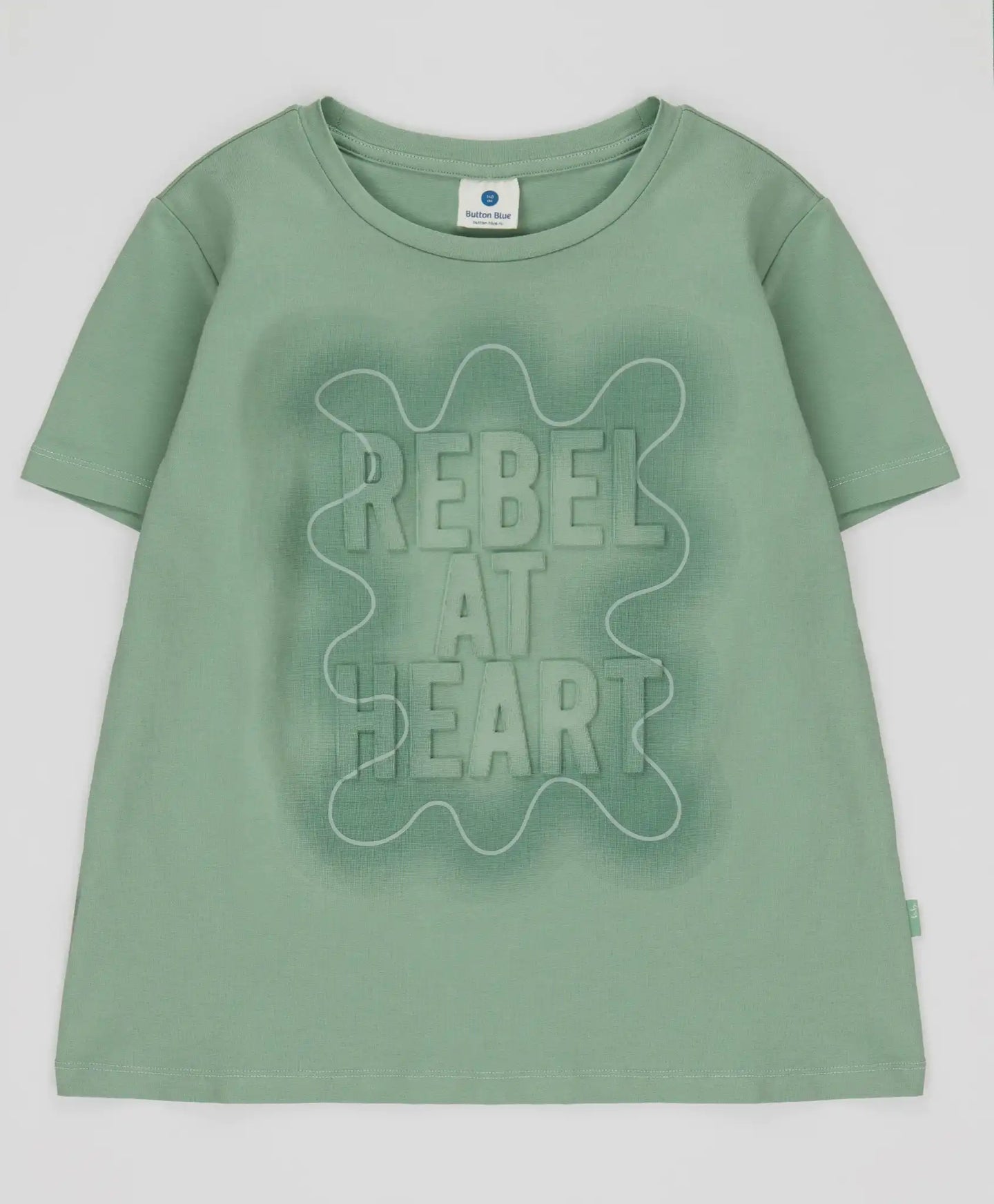 Тениска с къс ръкав и релефен принт зелена за момиче Button Blue