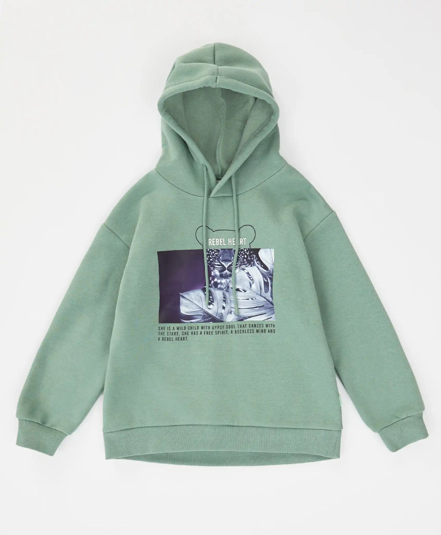 Суитшърт оверсайз с качулка и принт зелен за момиче Button Blue