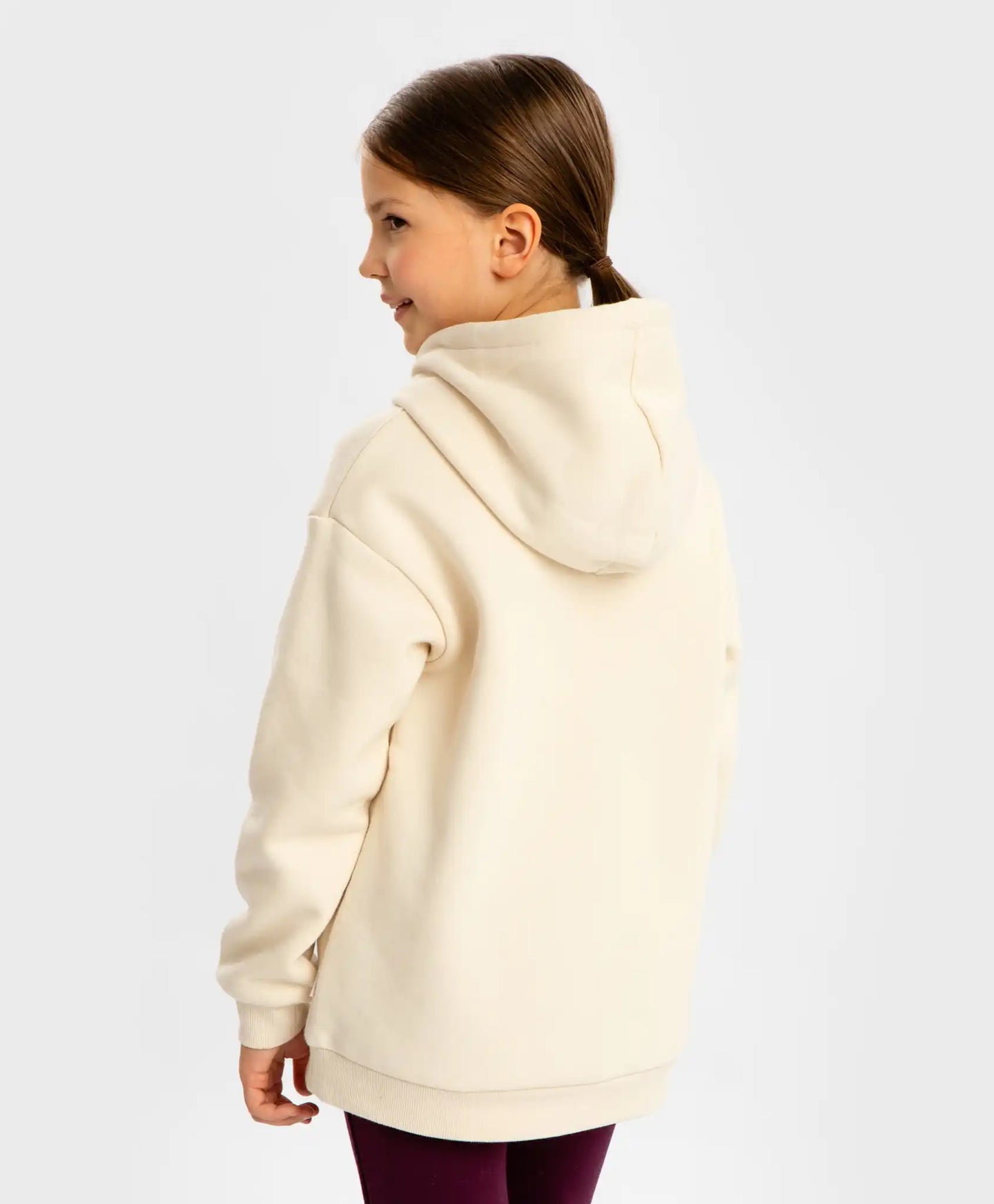 Суитшърт с вълнен флис и качулка кремав за момиче Button Blue