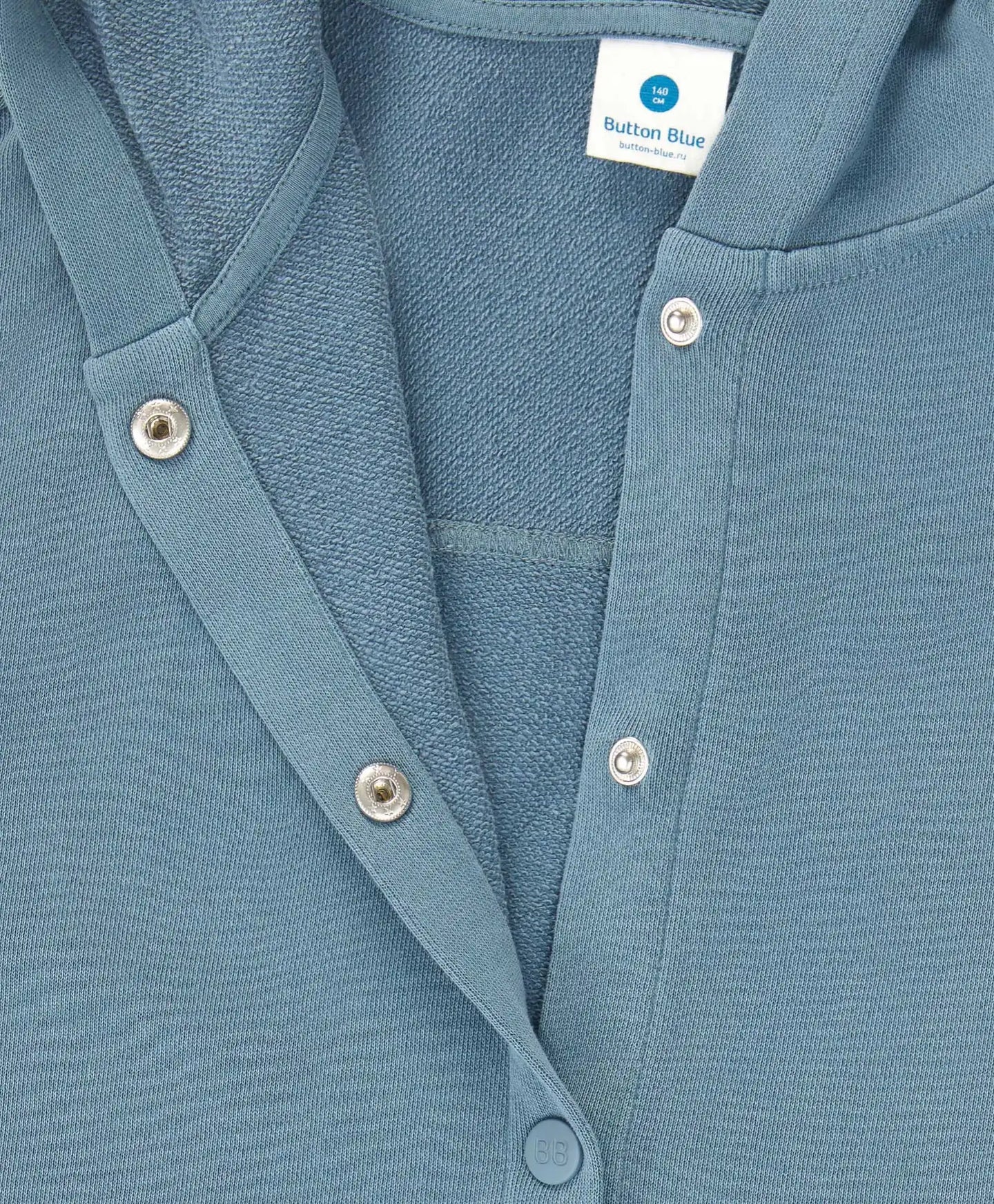 Худи оверсайз с копчета, качулка и ефект на изтъркване синьо детско Button Blue