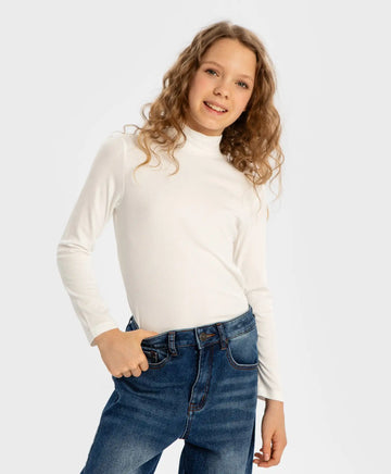 Поло с рипсена яка кремаво за момиче Button Blue