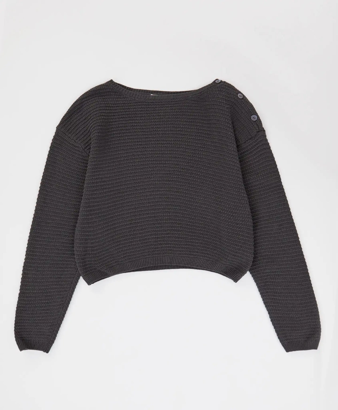 Пуловер дълъг плетен сив за момиче Button Blue