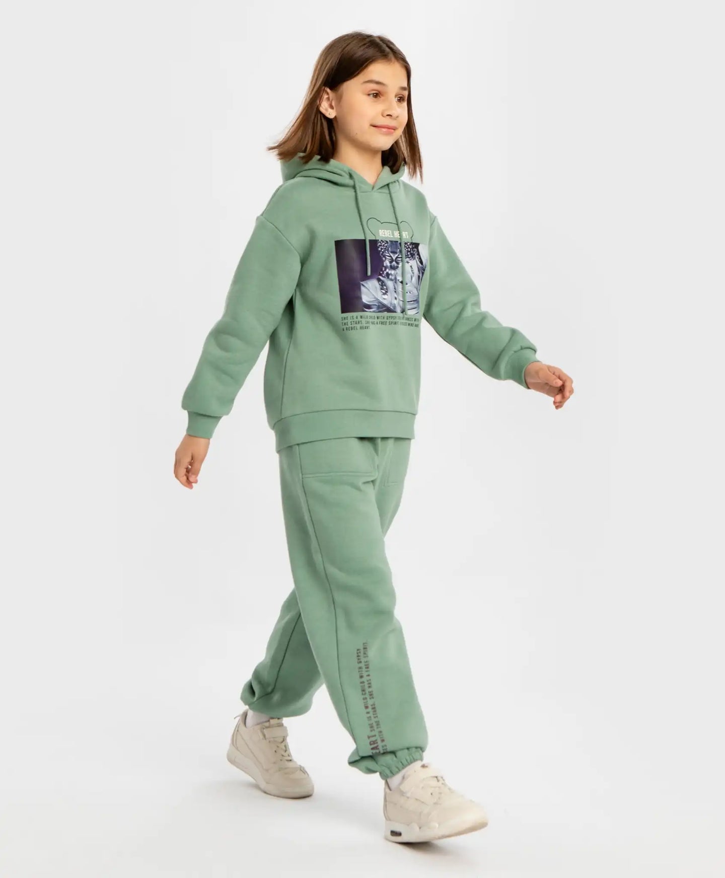 Джогъри подплатени с ластичен колан и принт зелени за момиче Button Blue