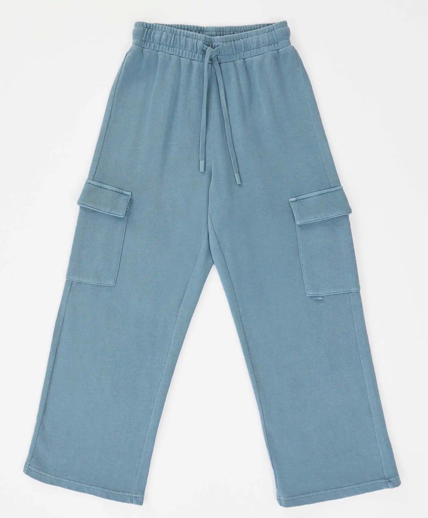 Панталони карго широки с ластичен колан и ефект на изтъркване сини детски Button Blue