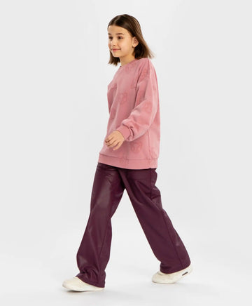 Панталони палацо широки от веган кожа тъмнолилави за момиче Button Blue