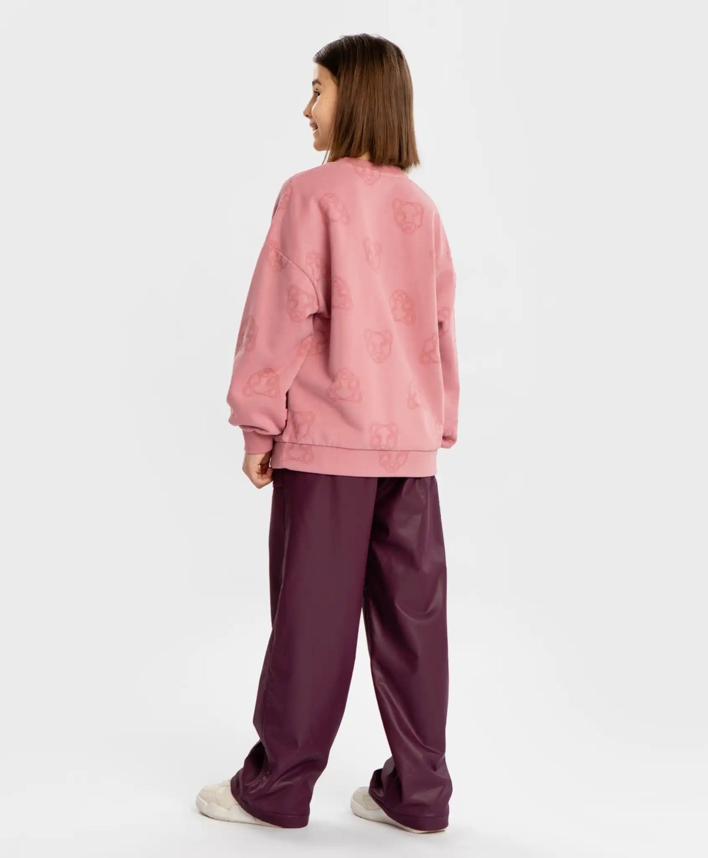 Панталони палацо широки от веган кожа тъмнолилави за момиче Button Blue