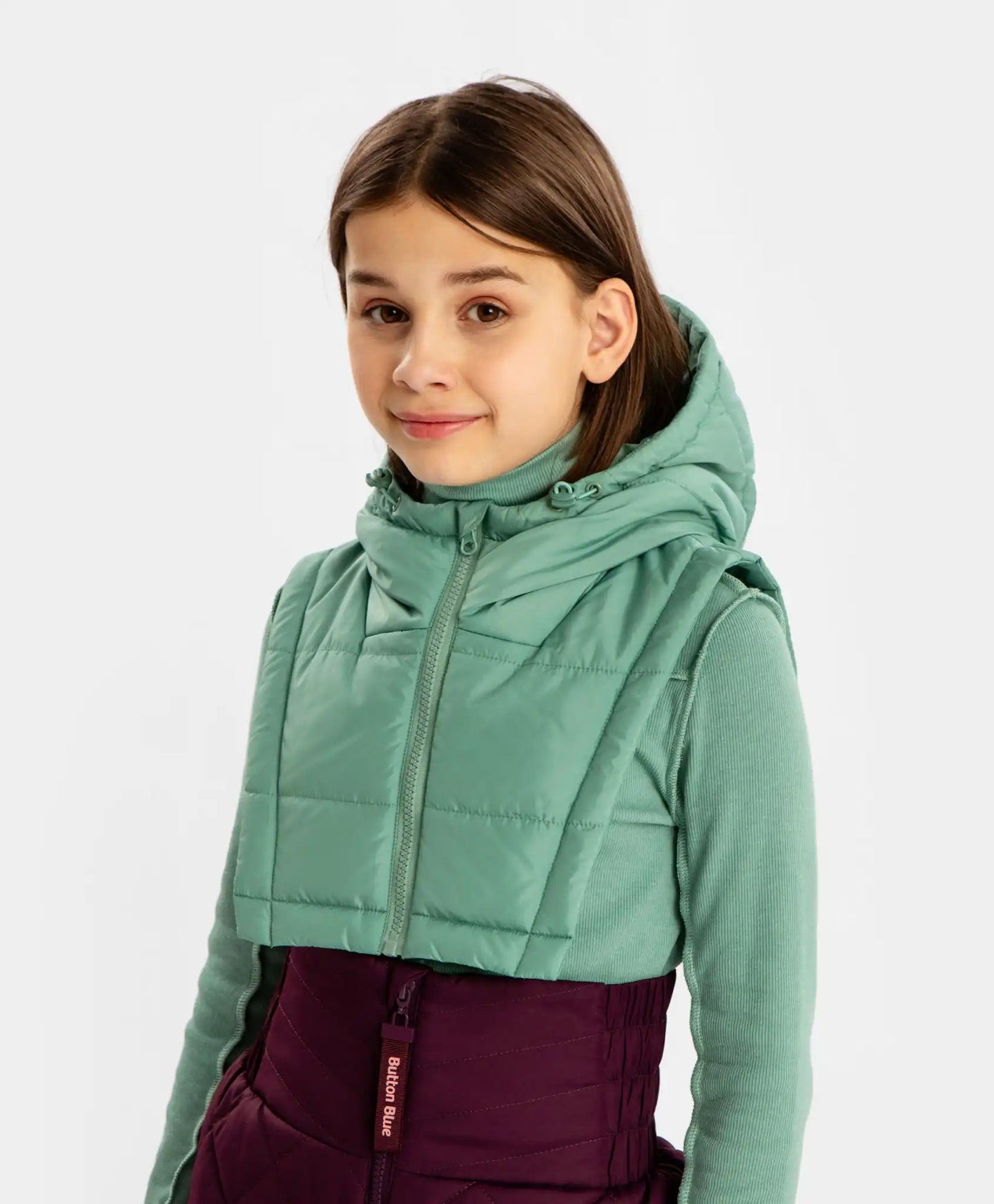 Манишка подплатена с качулка зелена за момиче Button Blue