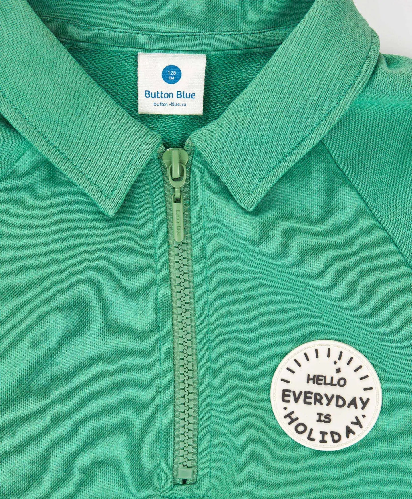 Суитшърт къс с откопчана яка и цип зелен за момиче Button Blue