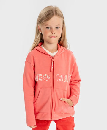 Суитшърт с цип и дълъг ръкав, качулка и принт коралов за момиче Button Blue