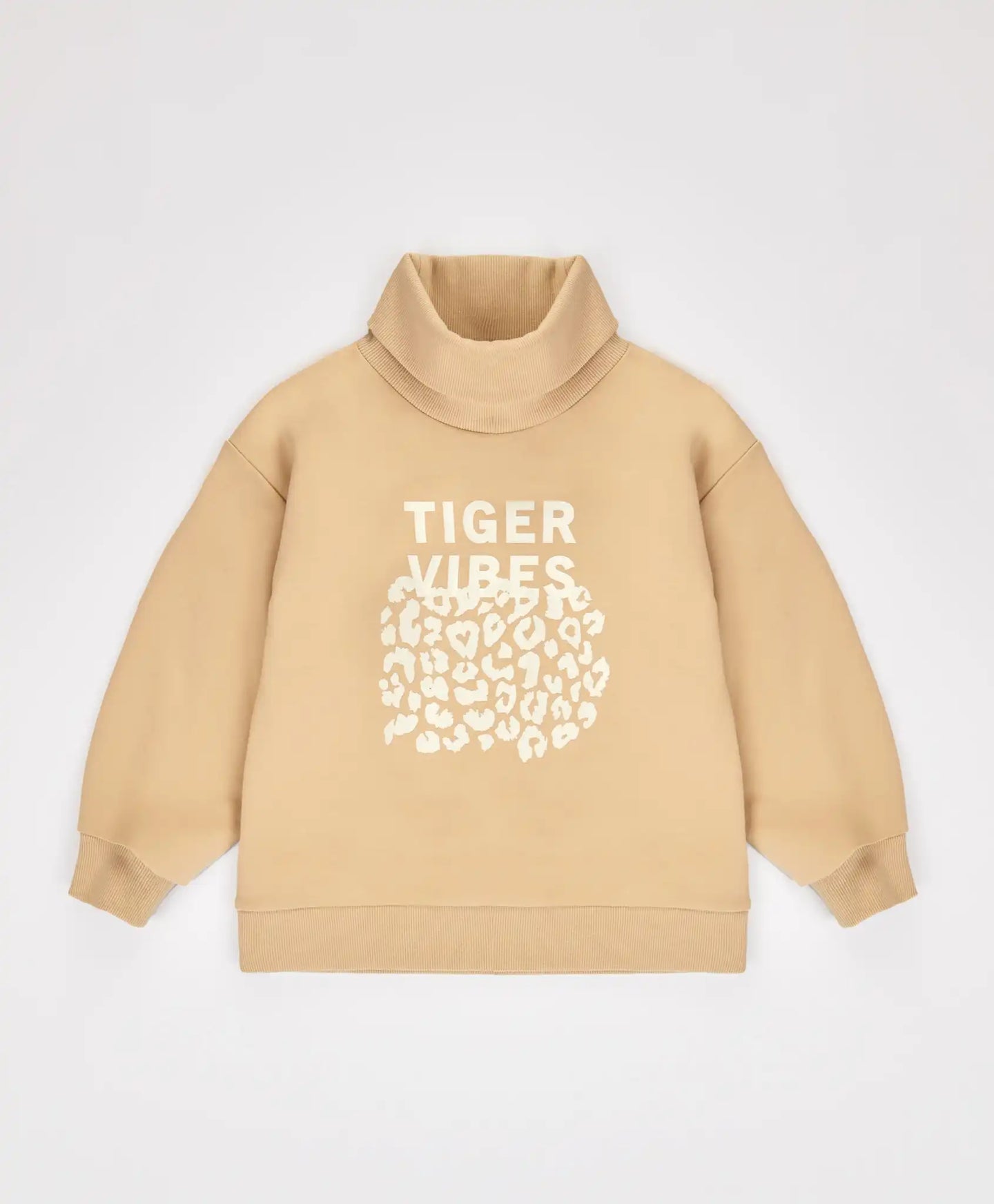 Пуловер с яка на стойка и животински принт бежов за момиче Button Blue