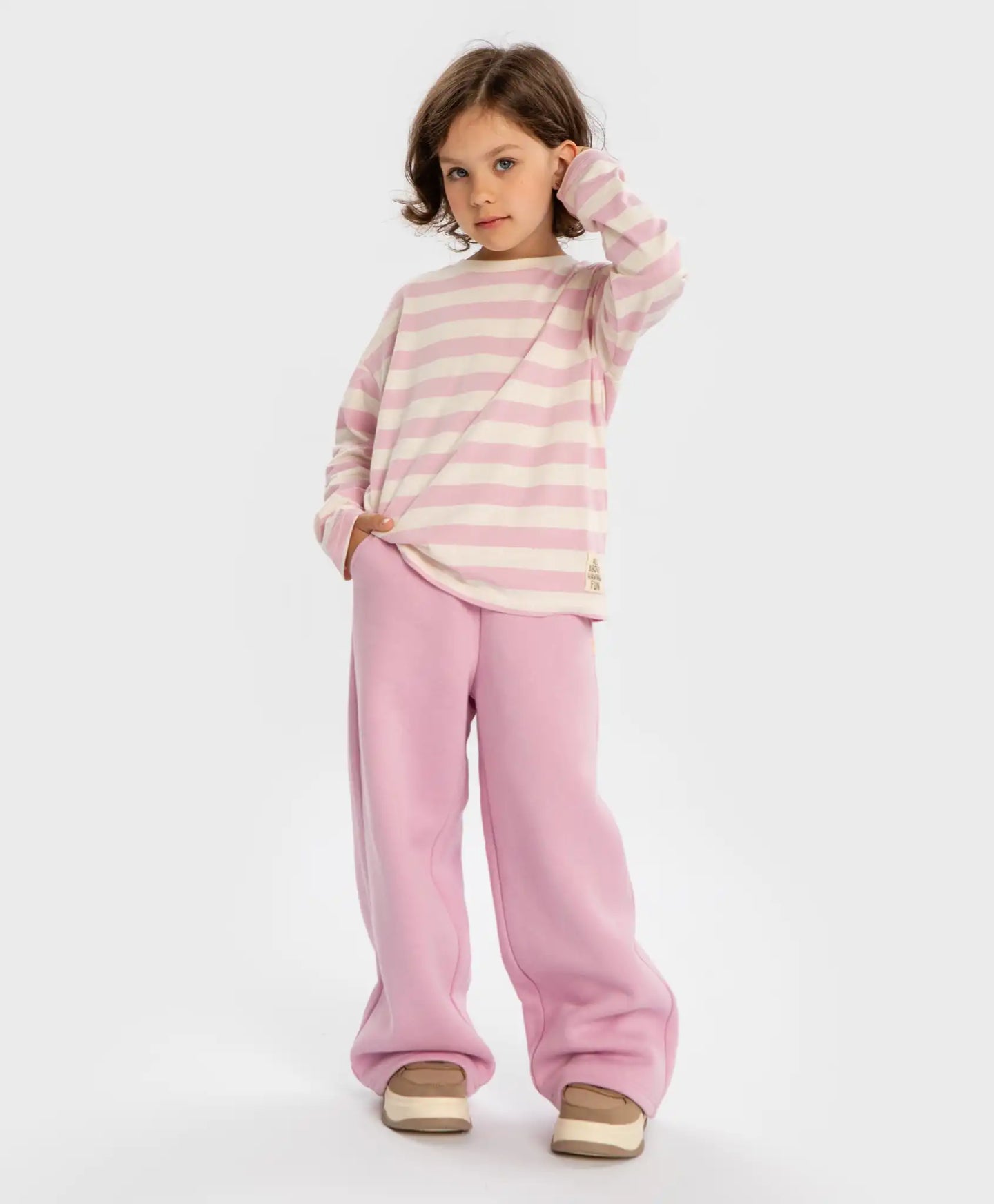 Спортни панталони подплатени с ластичен колан розови за момиче Button Blue