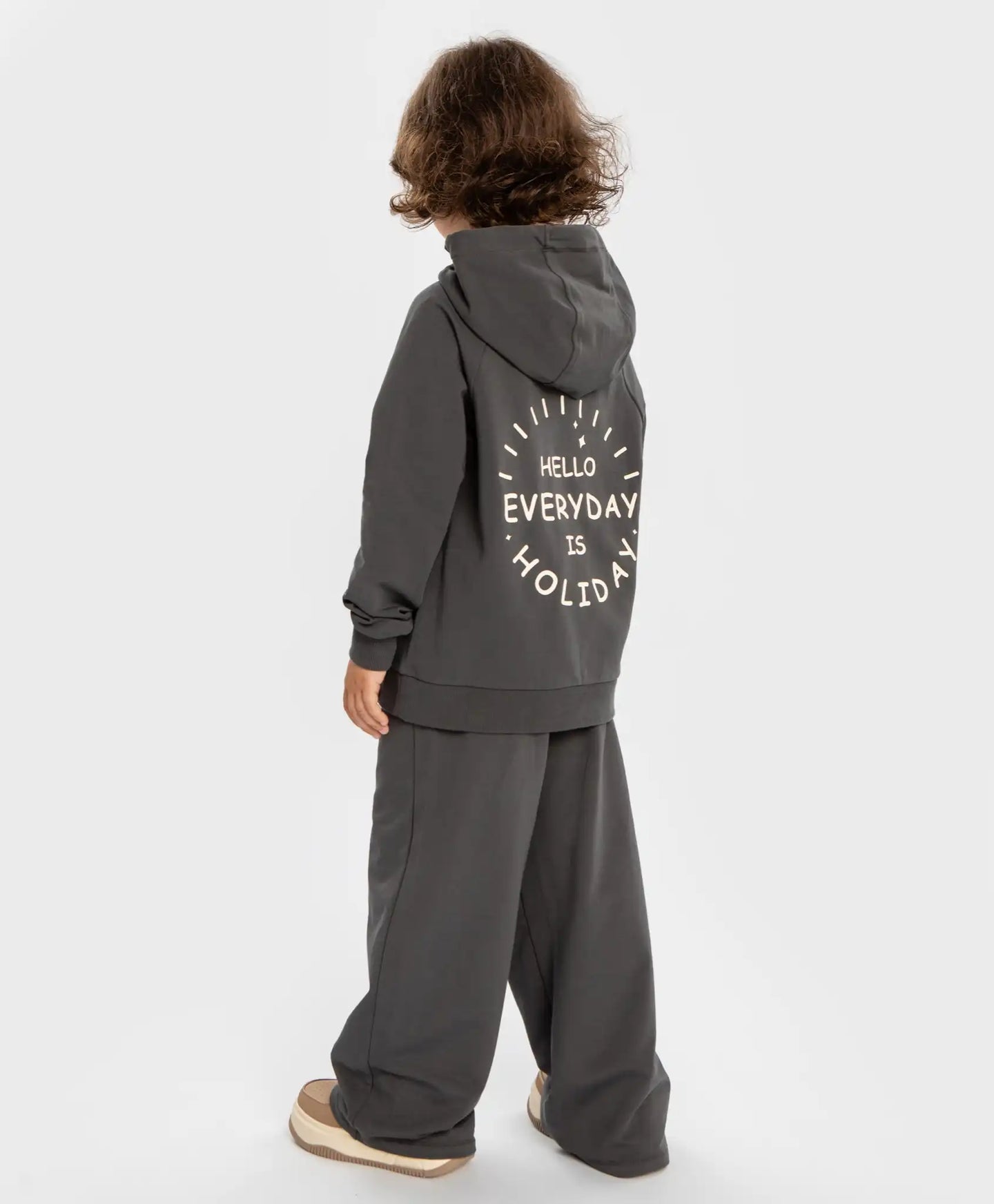 Панталони клеш с принт сиви за момиче Button Blue