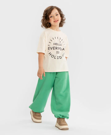 Джогъри с ластичен колан и регулиране на ширината на крачолите зелени за момиче Button Blue