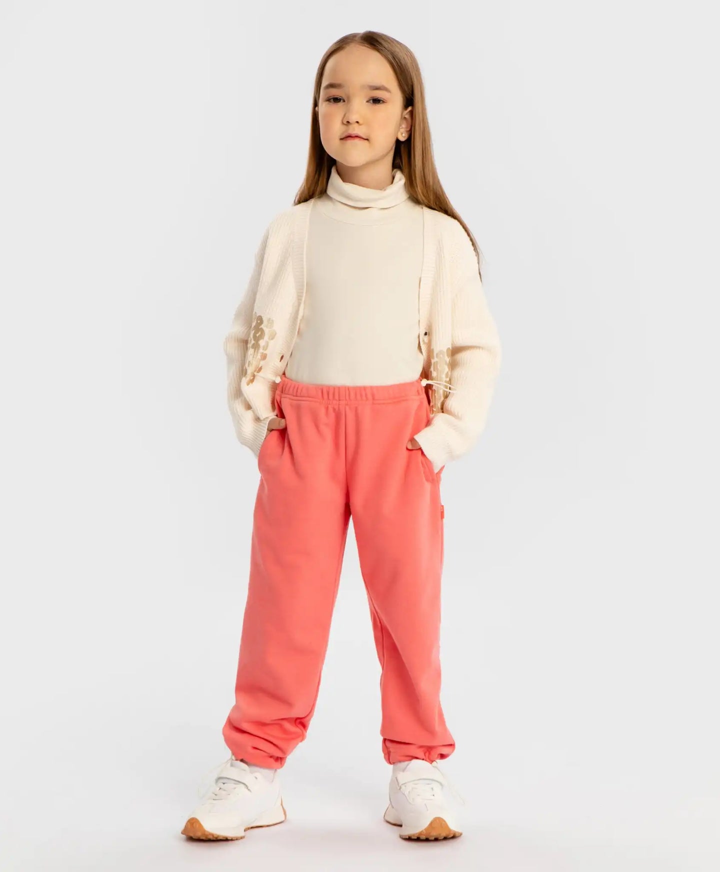 Джогъри с утяжка на колана и крачолите коралови за момиче Button Blue