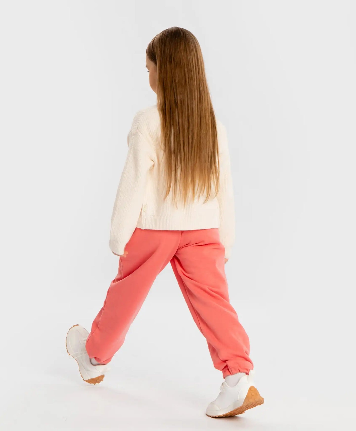 Джогъри с утяжка на колана и крачолите коралови за момиче Button Blue