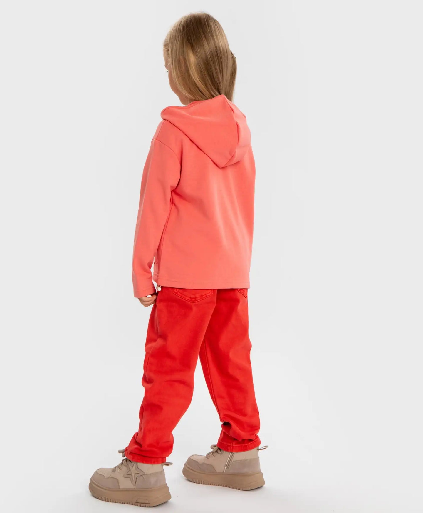 Дънки Mom fit с ластичен колан и джобове коралови за момиче Button Blue