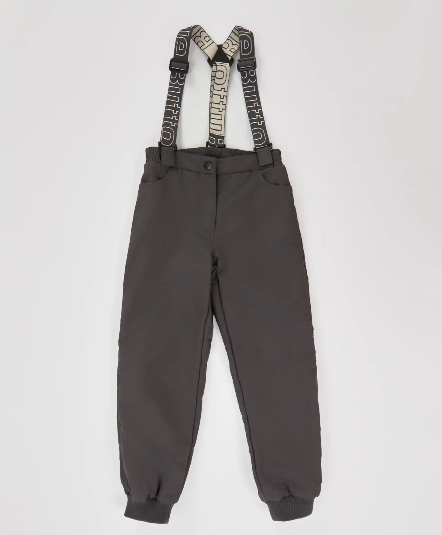 Панталони подплатени междинен сезон със свалящи се тиранти водоустойчиви сиви детски Button Blue