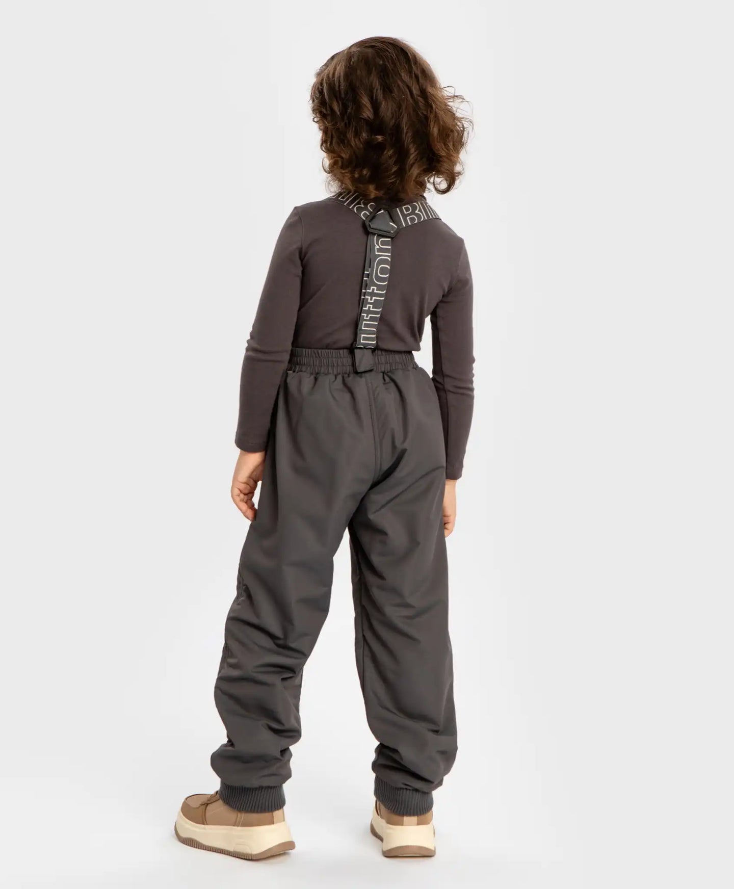 Панталони подплатени междинен сезон със свалящи се тиранти водоустойчиви сиви детски Button Blue