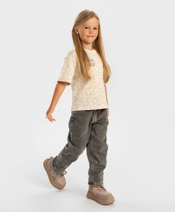 Дънки Carrot fit подплатени сиви детски Button Blue