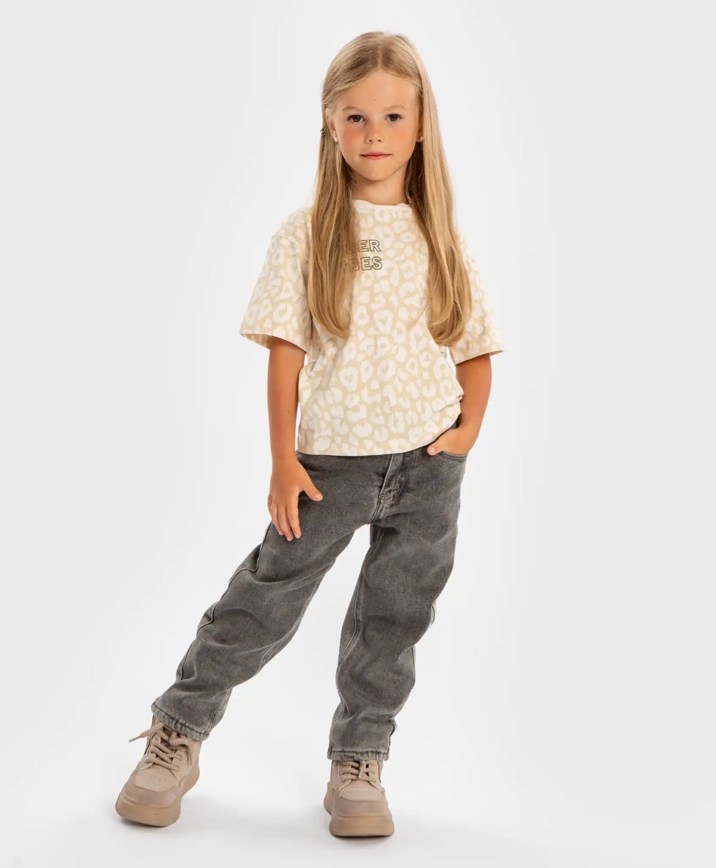 Дънки Carrot fit подплатени сиви детски Button Blue