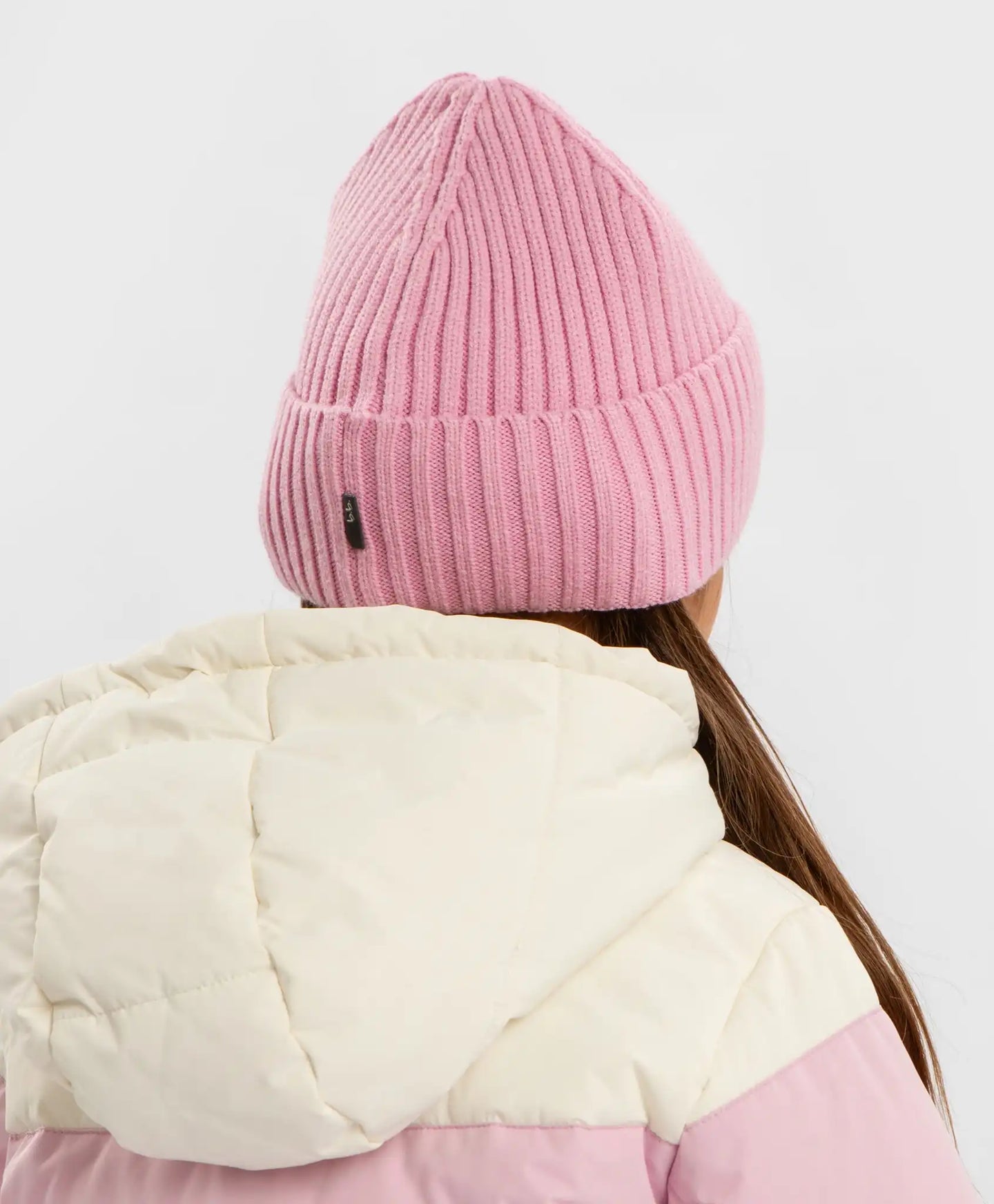 Шапка плетена с подгъв розова за момиче Button Blue