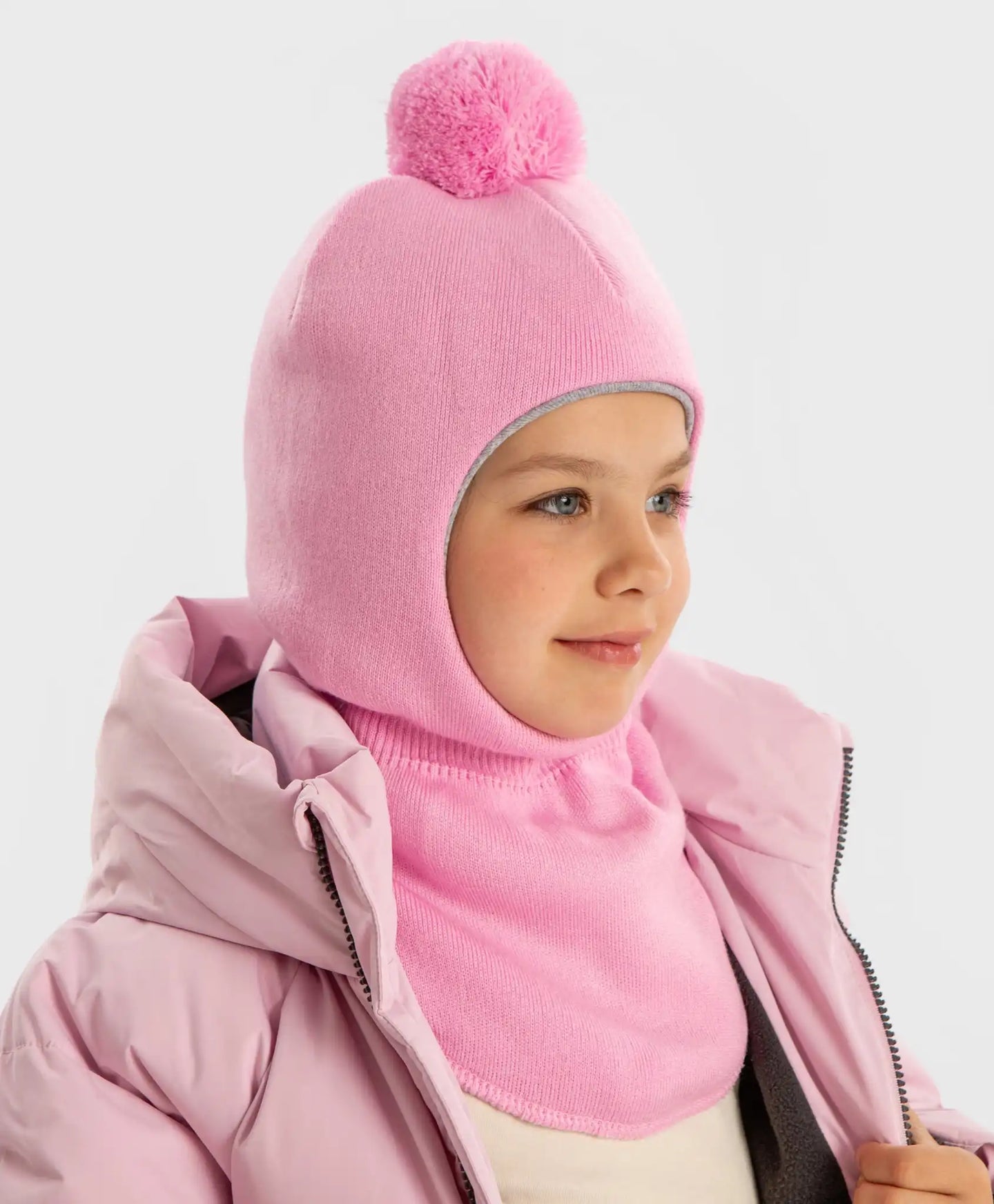 Балаклава подплатена с помпон розова за момиче Button Blue