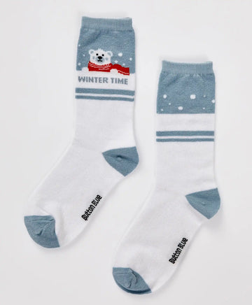 Чорапи високи с мече бели за момиче Button Blue