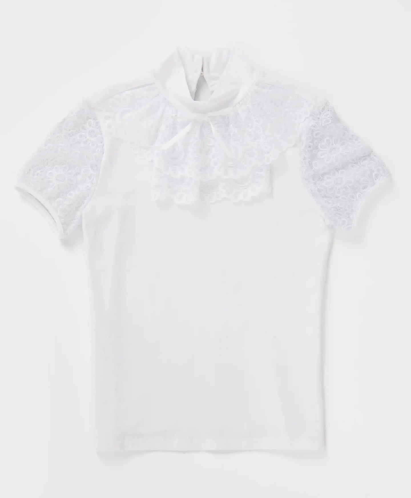 Блуза с къс ръкав и дантелено жабо бяла Button Blue