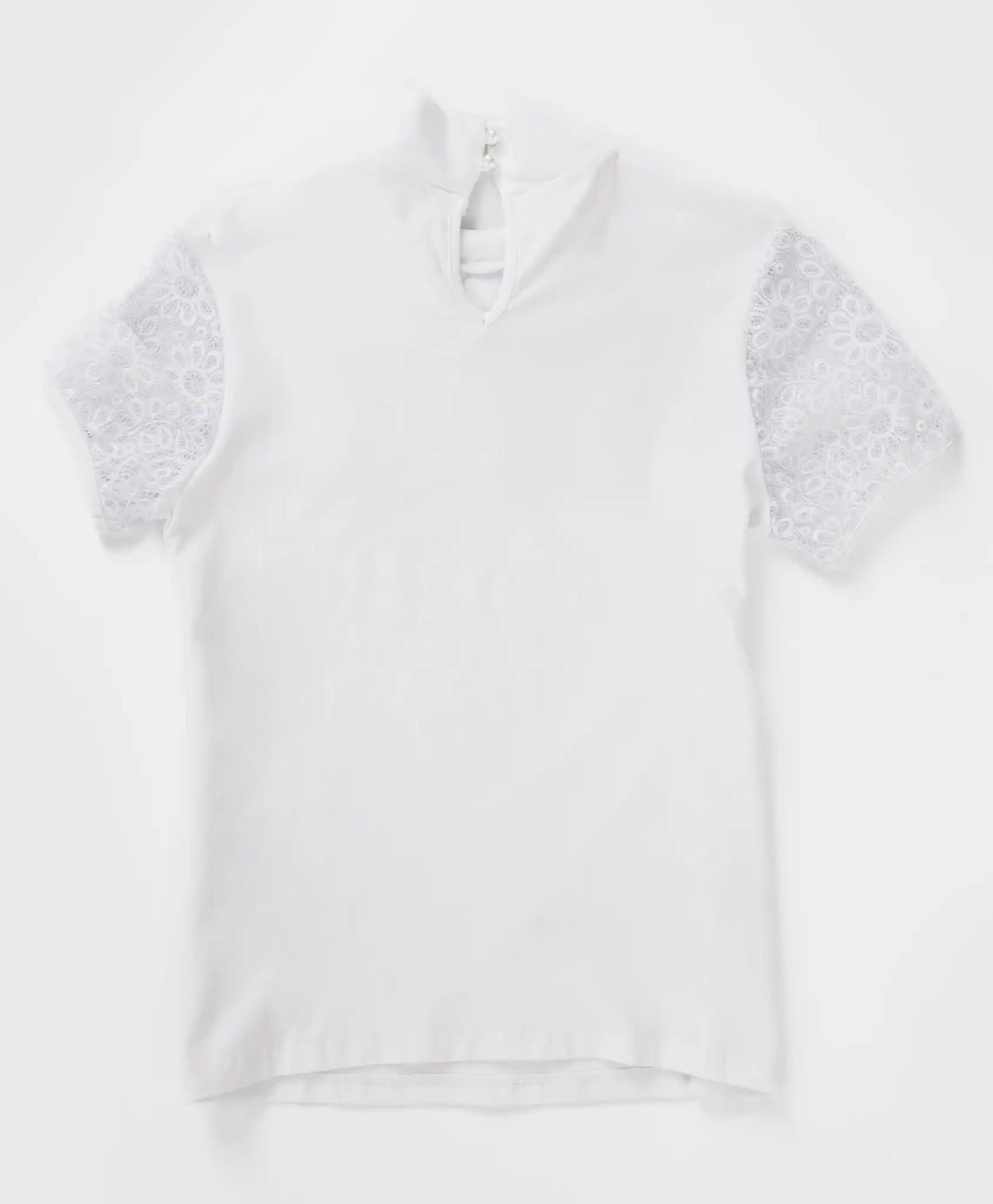 Блуза с къс ръкав и дантелено жабо бяла Button Blue