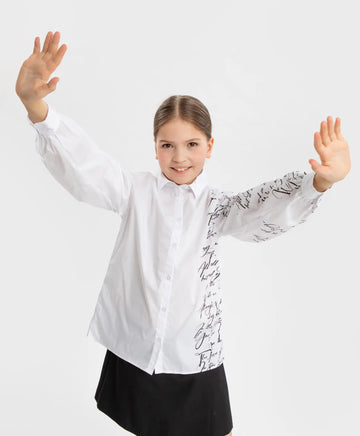 Блуза с ръкави буфан и принт бяла Button Blue