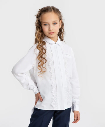 Блуза с дантела и яка бяла Button Blue