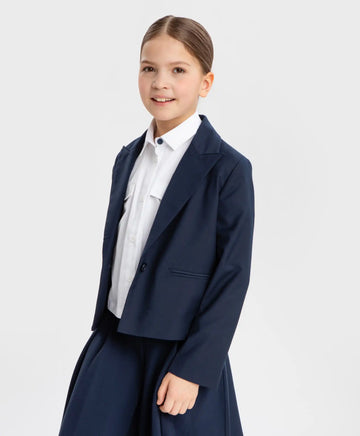 Съкратено право едноредно сако синьо Button Blue