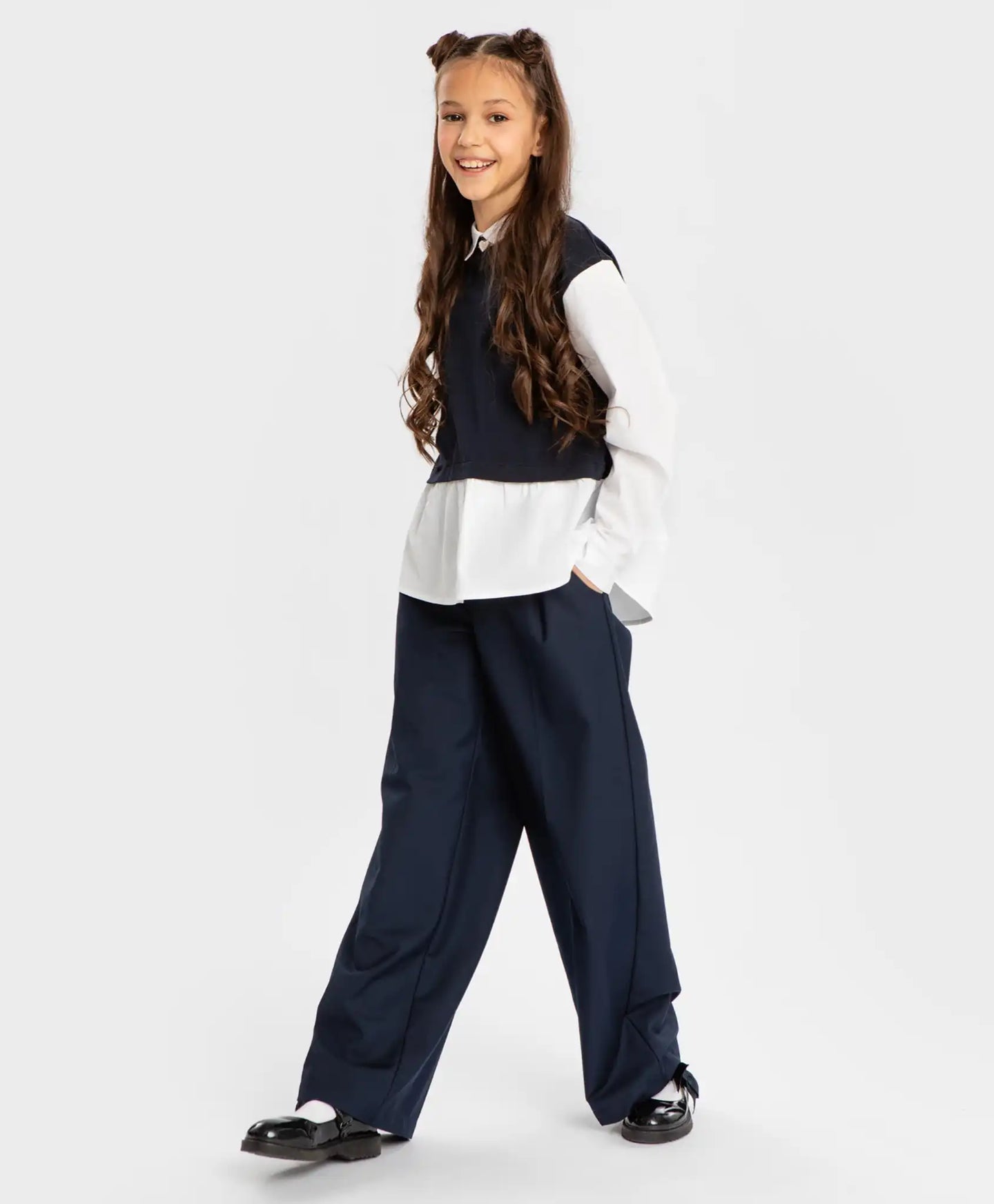 Палацо панталони с плисета сини Button Blue