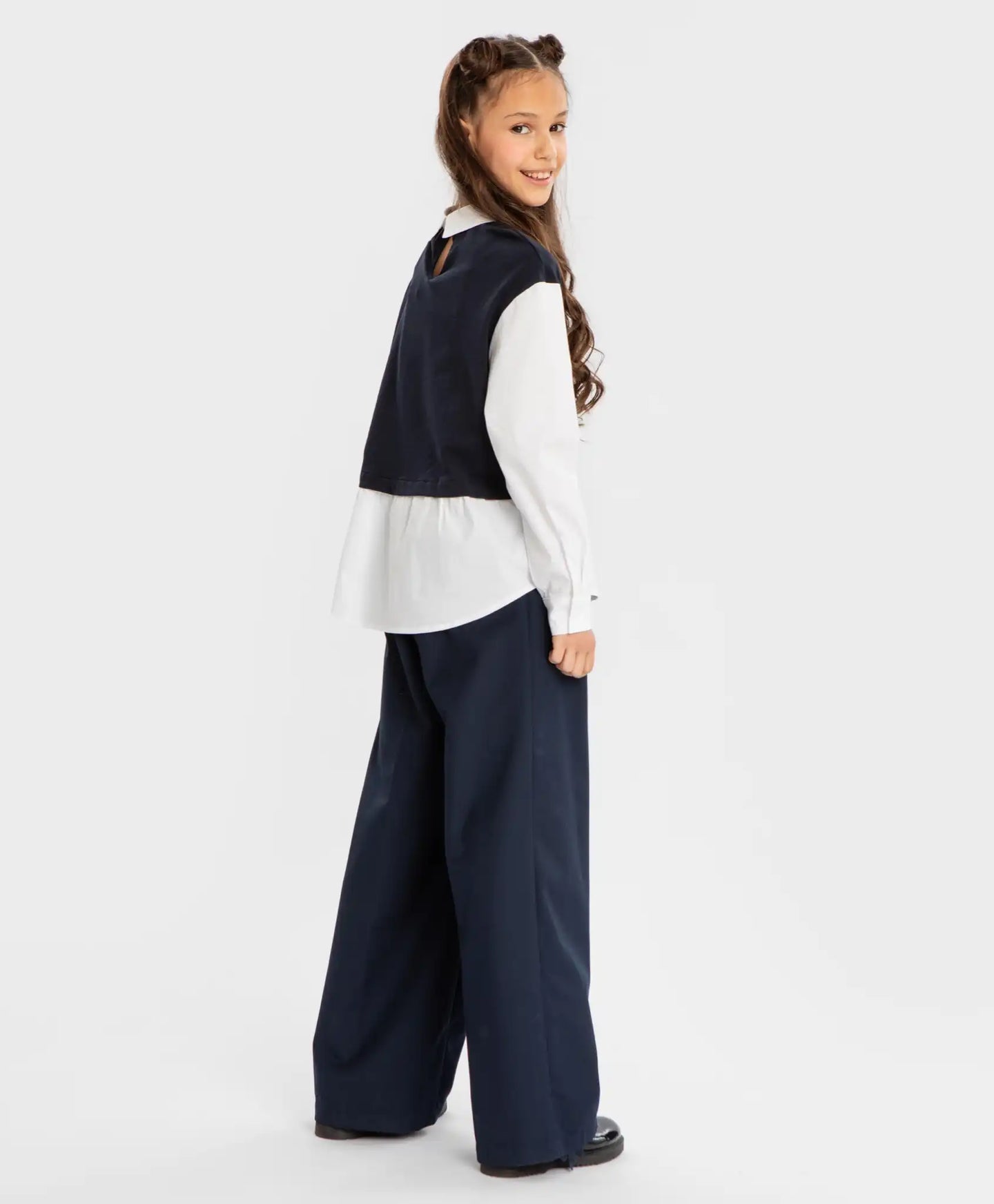 Палацо панталони с плисета сини Button Blue