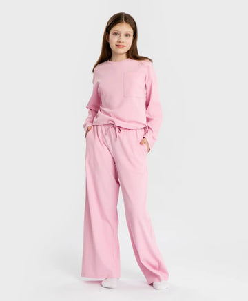 Пижама с рипсени панталони и тениска с дълъг ръкав лавандулова за момиче Button Blue