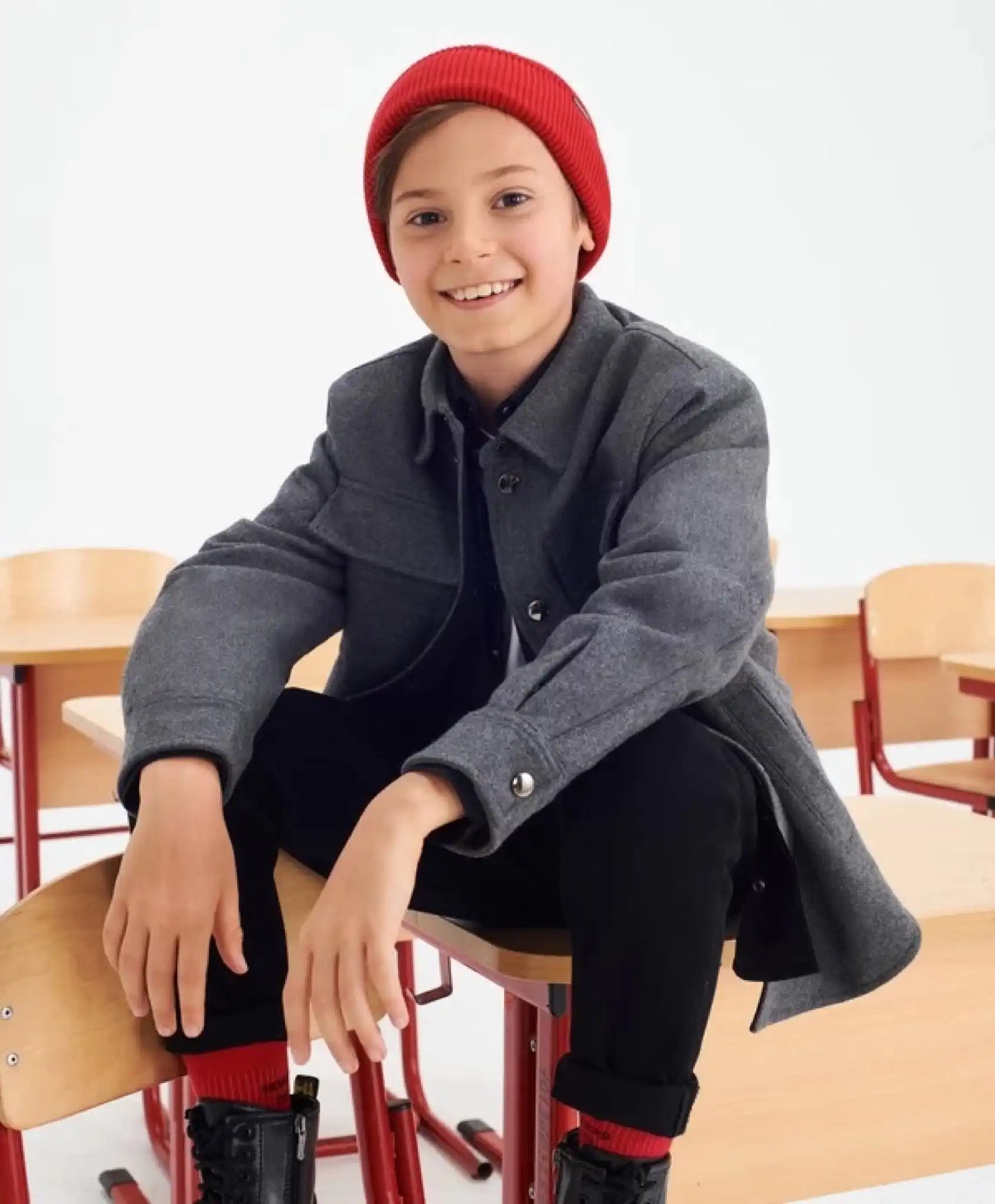 Плетена шапка с широк подгъв, червена за момче Gulliver