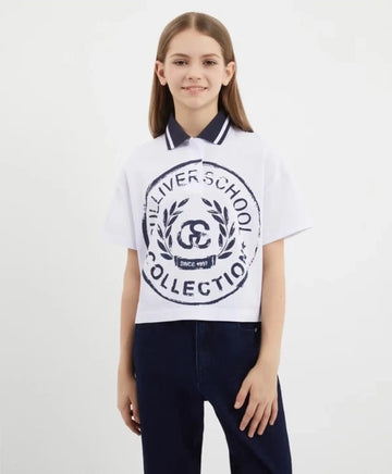 Поло с оувърсайз силует и къс ръкав бяло за момиче Gulliver